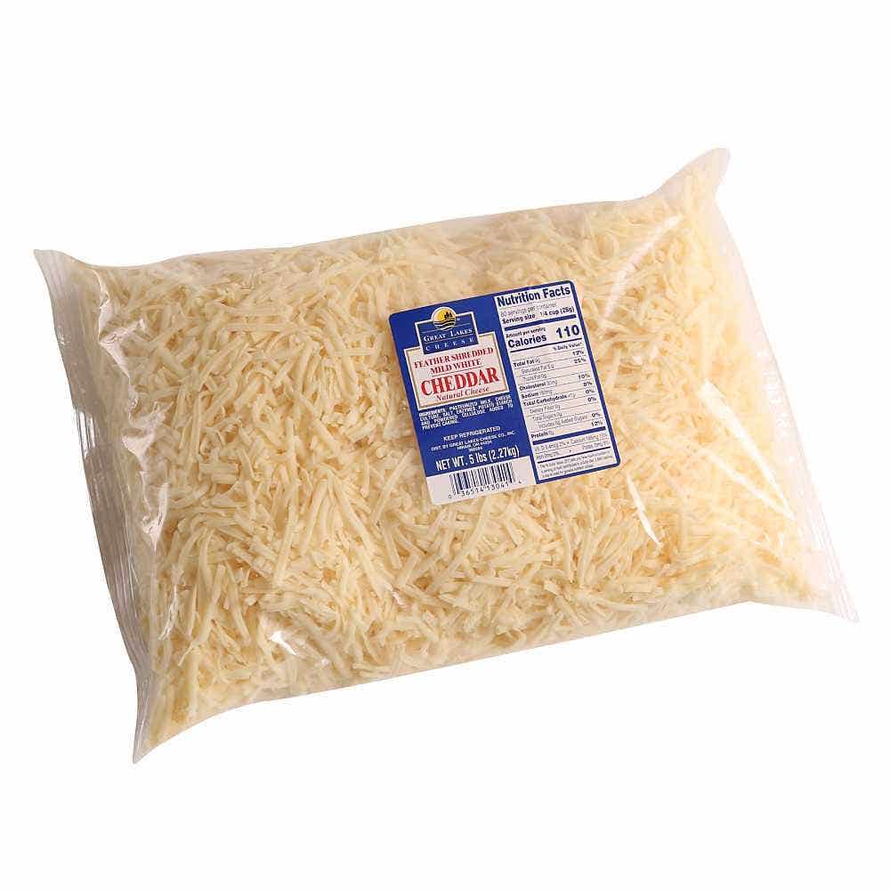 Wholesale Great Lakes Mild White Cheddar Feather Shredded 5 Lb- Bulk