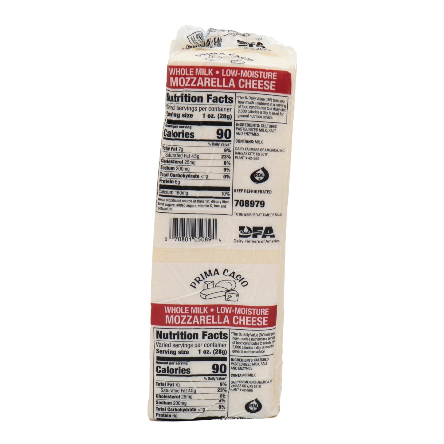 Wholesale California Gold Mozzarella Whole Milk Cheese Loaf 6lb- Bulk