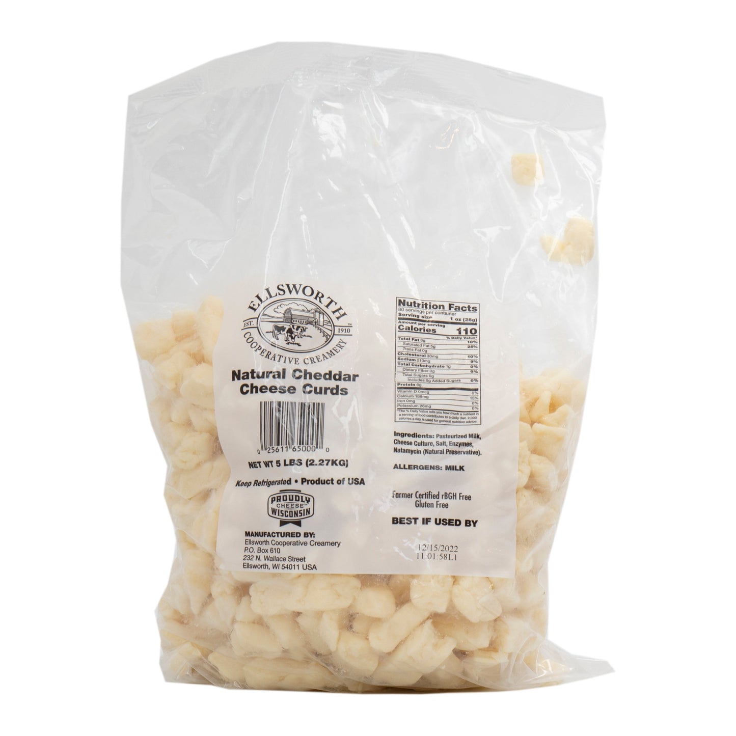 Wholesale Ellsworth White Cheddar Cheese Curds 5lb- Bulk