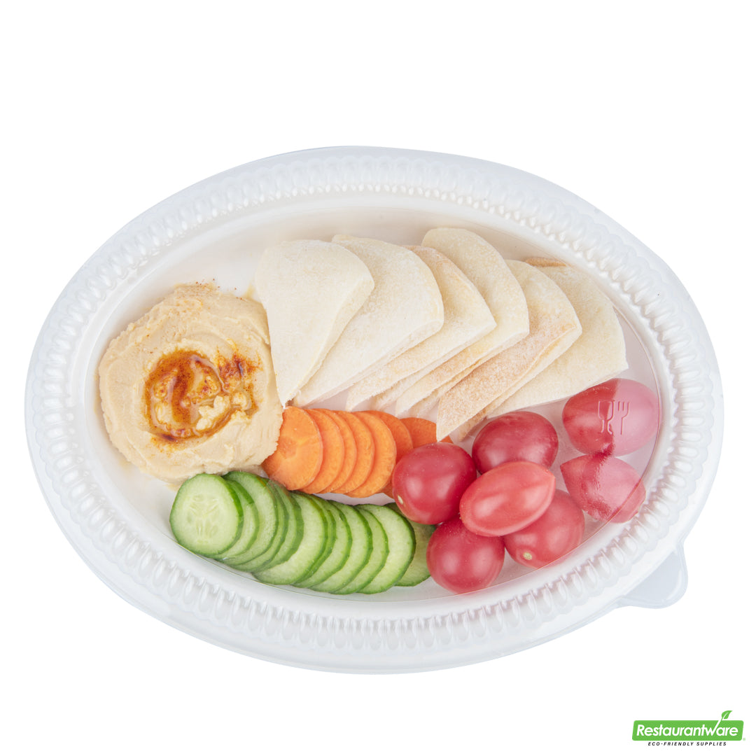Wholesale Restaurantware Pulp Safe Oval Clear Plastic Ripple Dome Lid - Fits Sugarcane / Bagasse Plate- Bulk