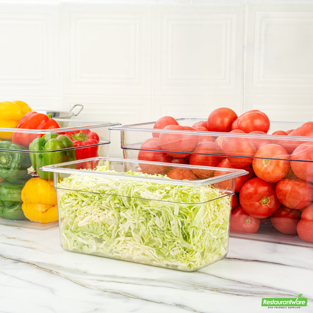 Wholesale Restaurantware Met Lux Rectangle Clear Plastic 1/3 Size Cold Food Storage Container - 6" Depth- Bulk