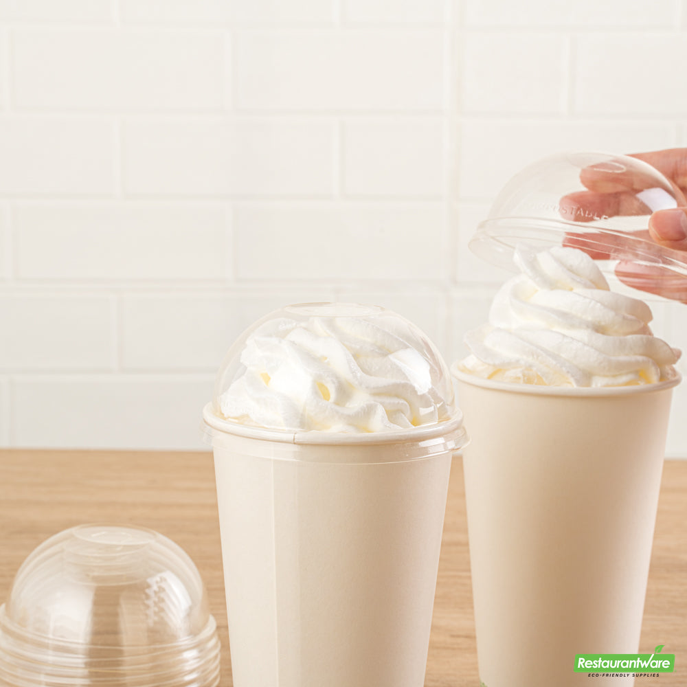 Wholesale Restaurantware Sustain Clear Pla Plastic Cold Cup Dome Lid - Fits 9, 12, 16, 20 and 22 Oz, Compostable- Bulk