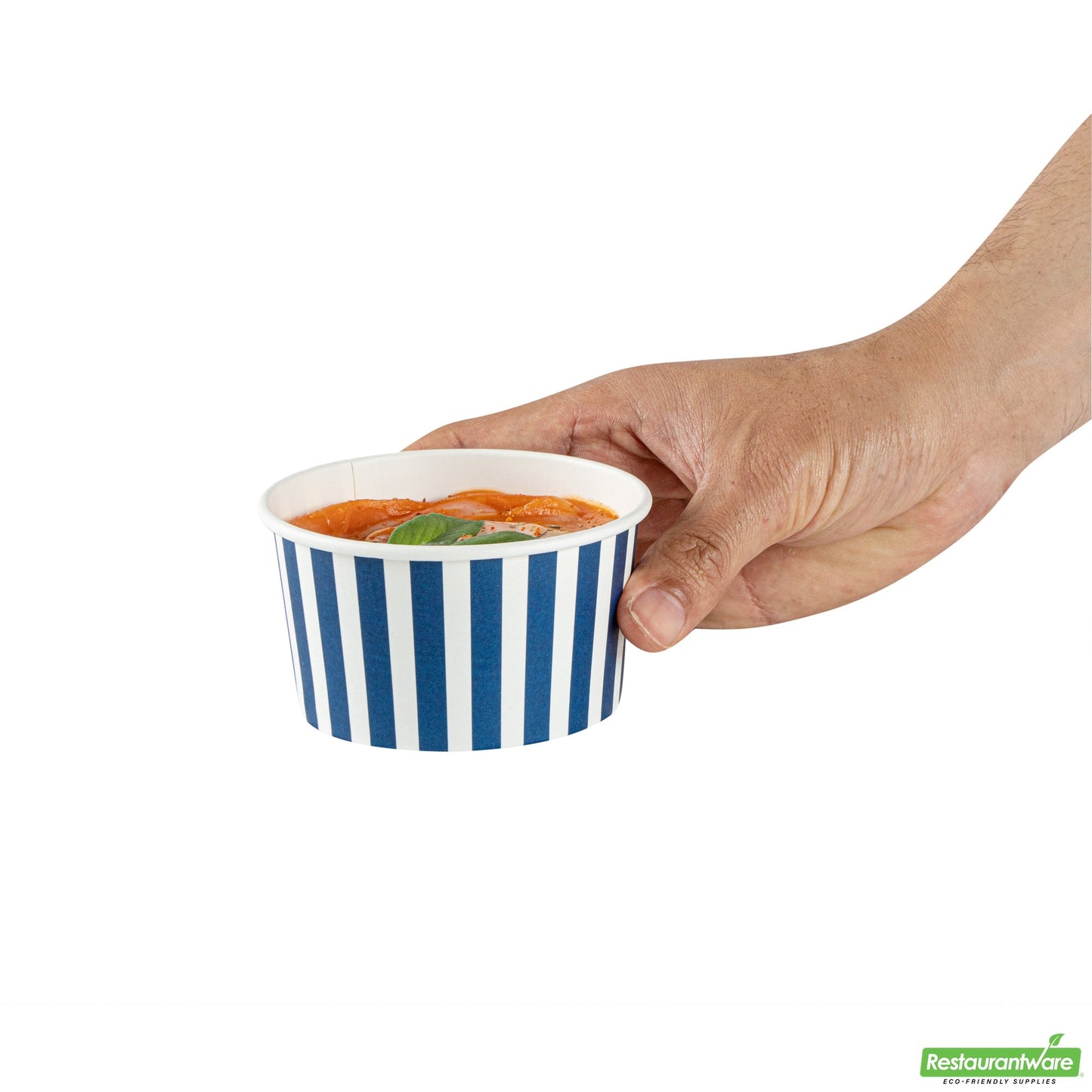Wholesale Restaurantware 8 Oz Round Blue and White Stripe Paper to Go Cup - 3.7" X 3.7" X 2.2"- Bulk