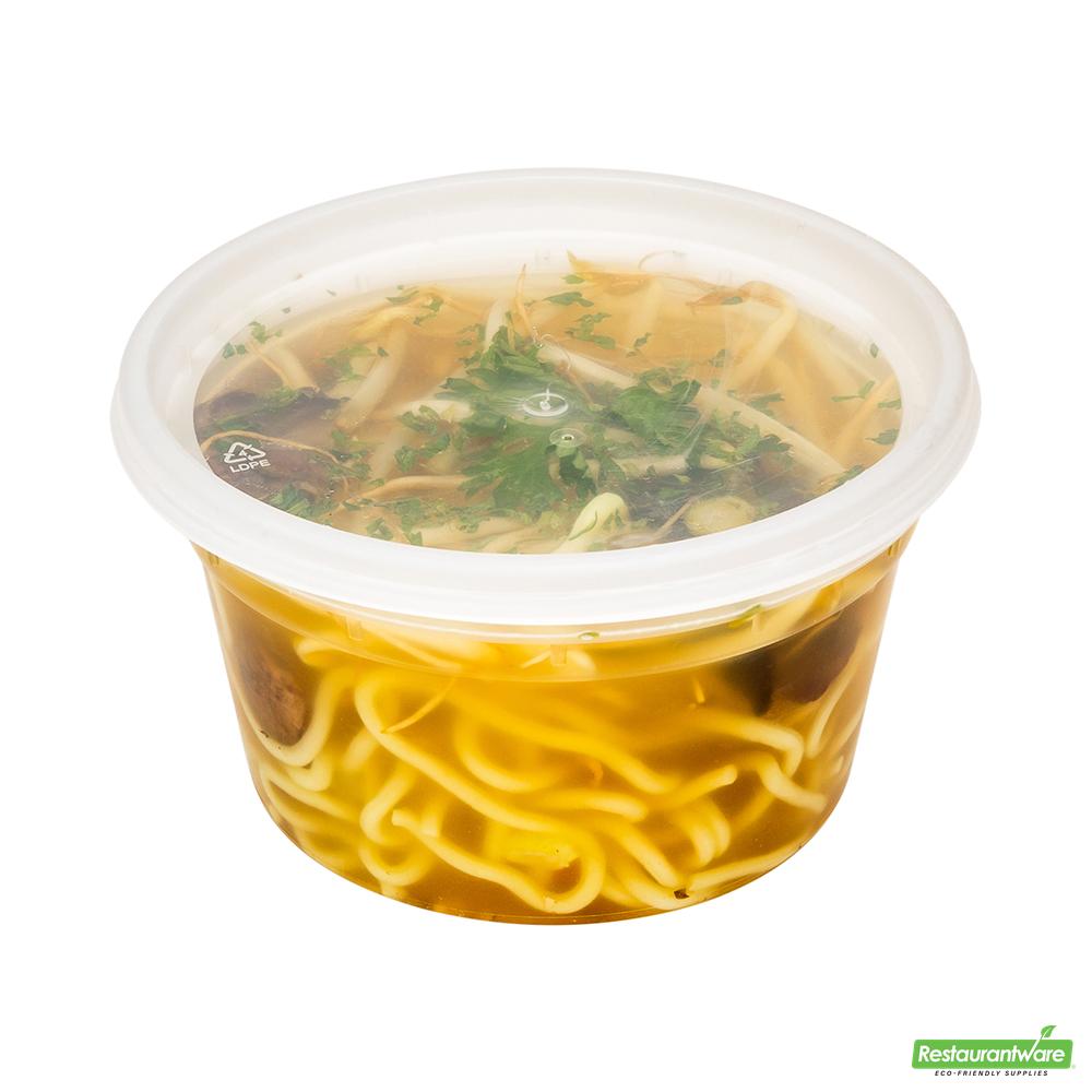 Wholesale Restaurantware Asporto 12 Oz Round Clear Plastic Soup Container - with Lid, Microwavable - 4 1/2" X 4 1/2" X 2 1/2"- Bulk