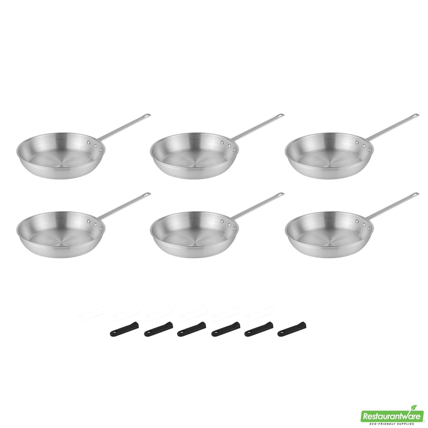 Wholesale Restaurantware Bundle: 6 Aluminum 12 Fry Pans and 6 Black Sleeves- Bulk