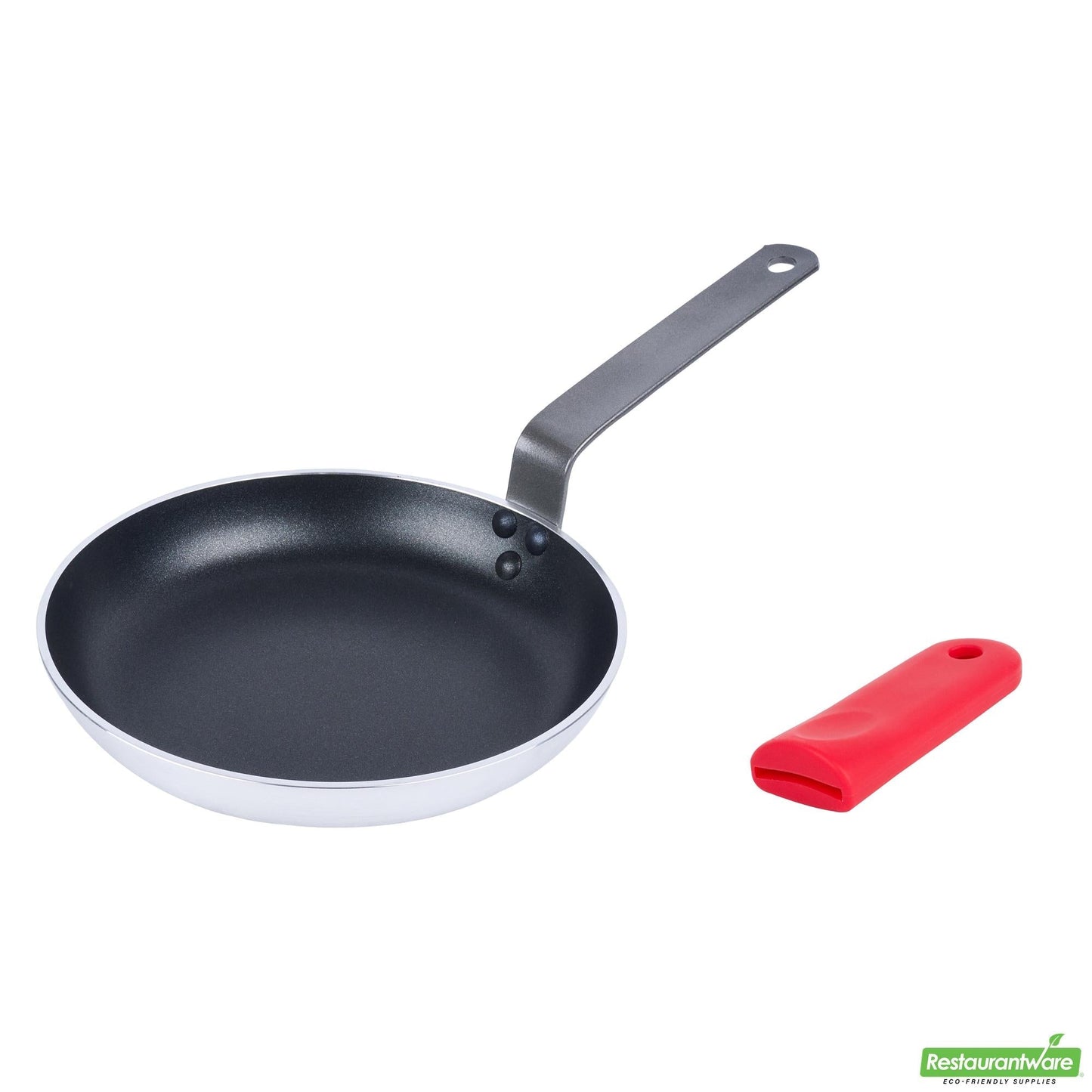 Wholesale Restaurantware Bundle: 1 Aluminum 9 Induction Ready Fry Pan and 1 Red Sleeve- Bulk