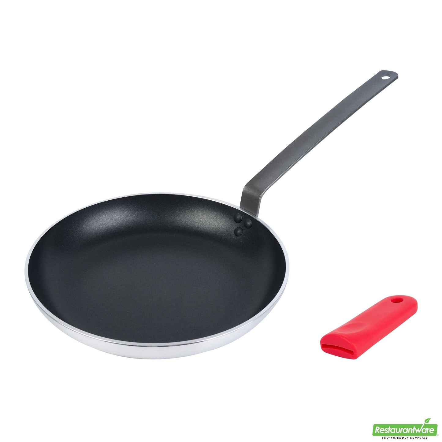 Wholesale Restaurantware Bundle: 1 Aluminum 13" Induction Ready Fry Pan and 1 Red Sleeve- Bulk