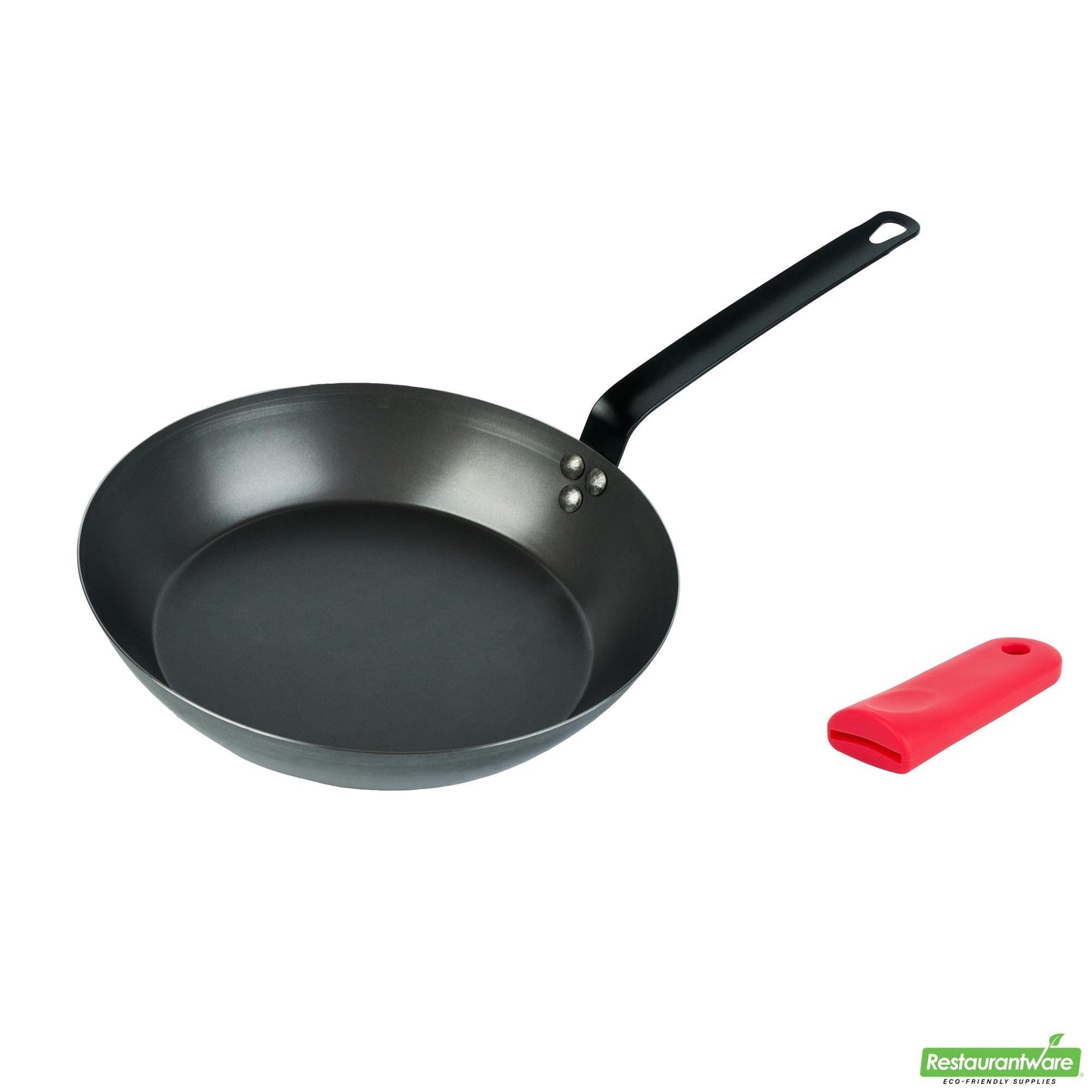 Wholesale Restaurantware Bundle: 1 Black Carbon Steel 12" Pre-Seasoned Fry Pan and 1 Sleeve- Bulk