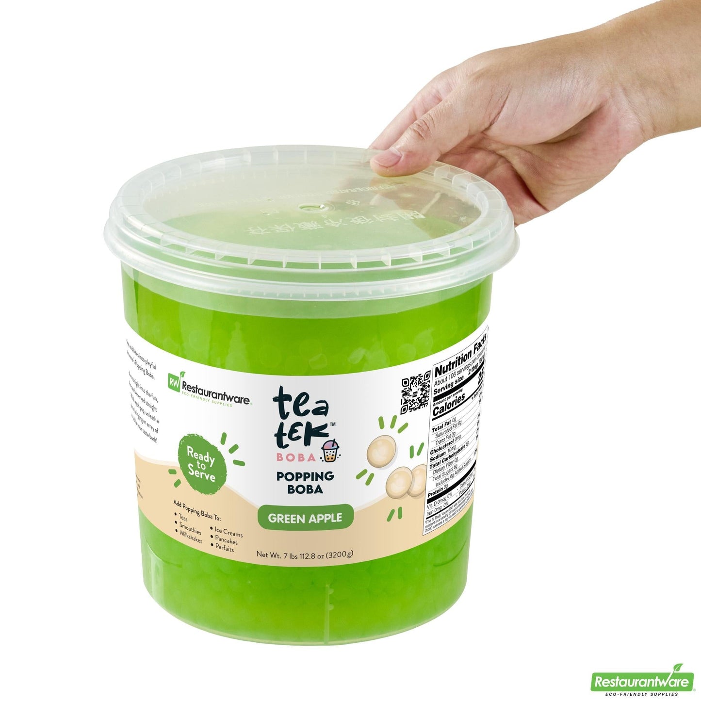 Wholesale Restaurantware Tea Tek 7 Lb Green Apple Popping Boba - 4 Count Box- Bulk