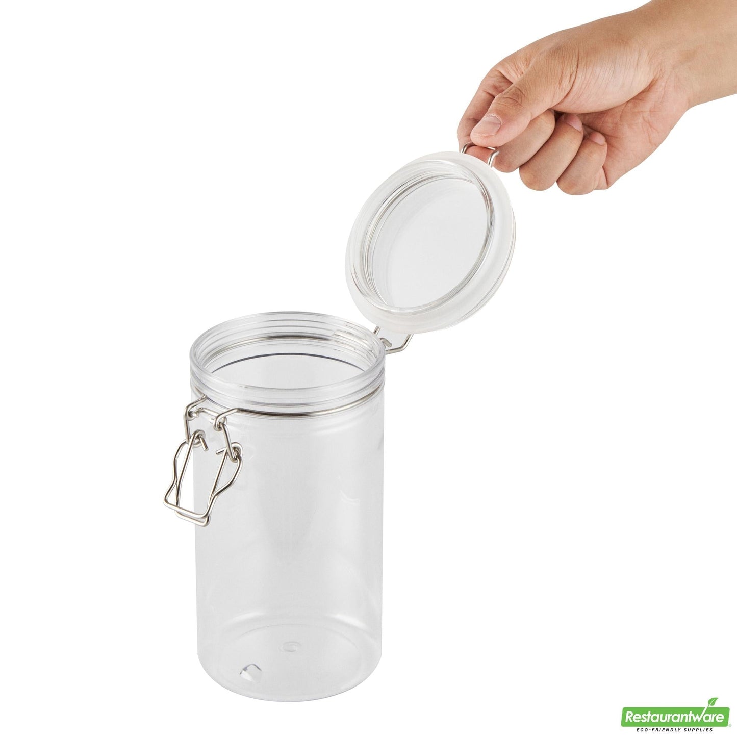 Wholesale Restaurantware Met Lux 32 Oz Round Clear Plastic Storage Jar - with Hinged Lid - 3 3/4" X 3 3/4" X 7 1/4" - 2 Count Box- Bulk