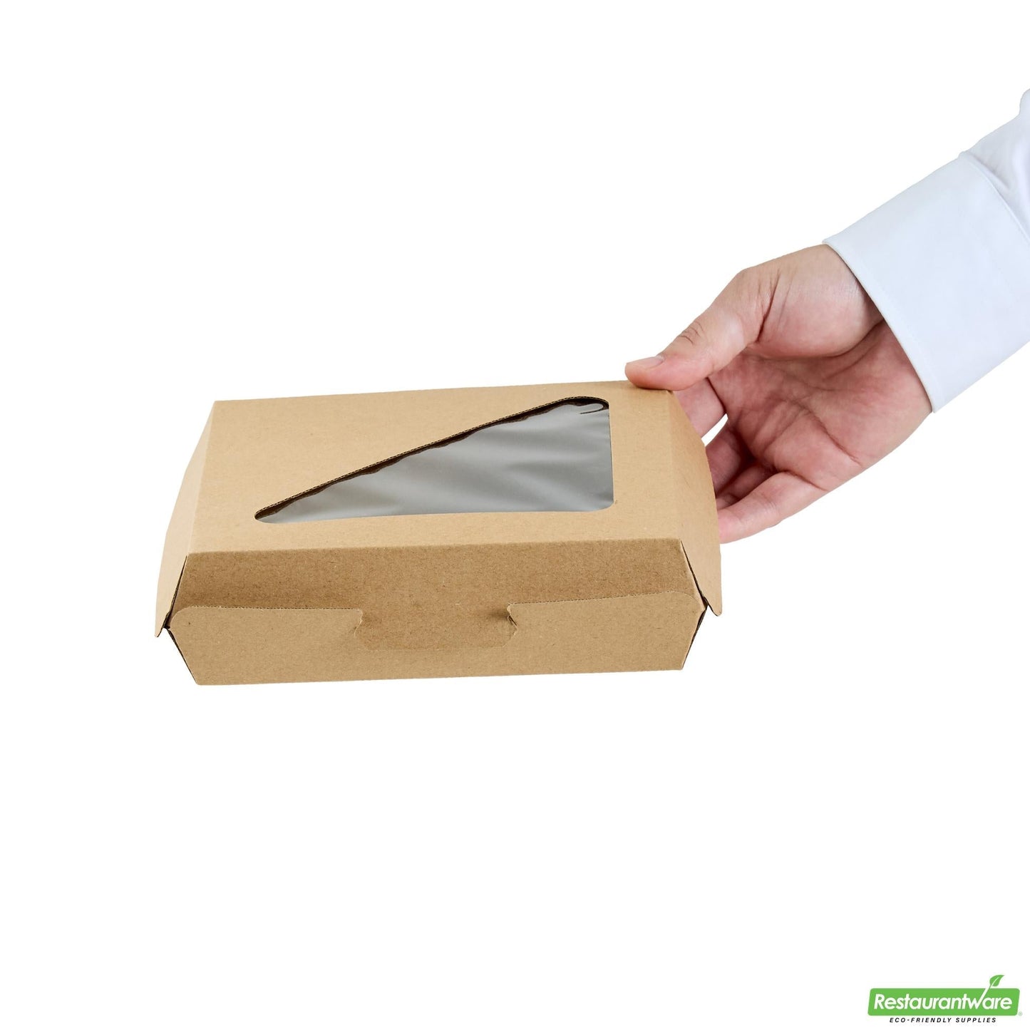 Wholesale Restaurantware Eco Tek Square Kraft Paper Corrugated Clamshell Container - with Pla Window - 6 1/2" X 6 1/2" X 2" - 100 Count Box- Bulk