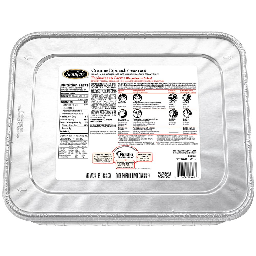 Wholesale Stouffers Case Creamed Spinach Pouch- Bulk