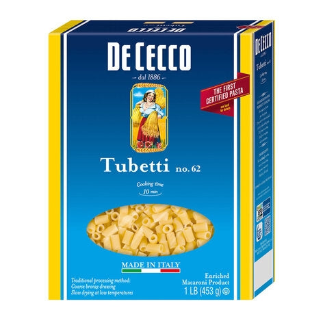 Wholesale De Cecco Case Tubetti Pasta #62- Bulk