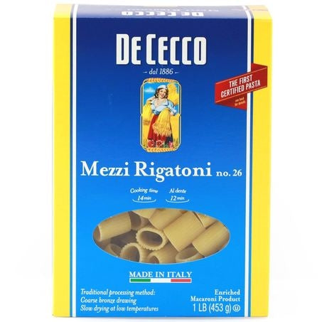 Wholesale De Cecco Case Mezzi Rigatoni Pasta #26- Bulk