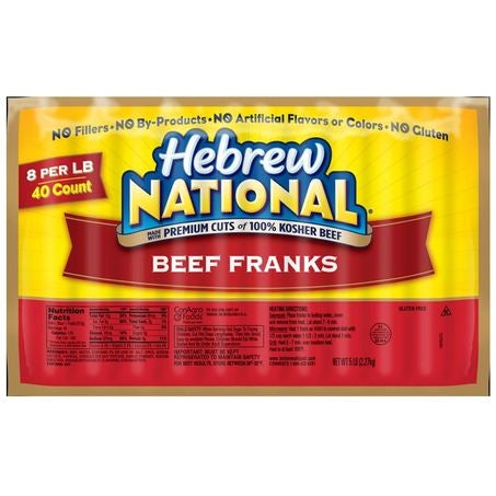 Wholesale Hebrew Nationa Each Skinless Kosher Hot Dog 6 Inch 8:1- Bulk