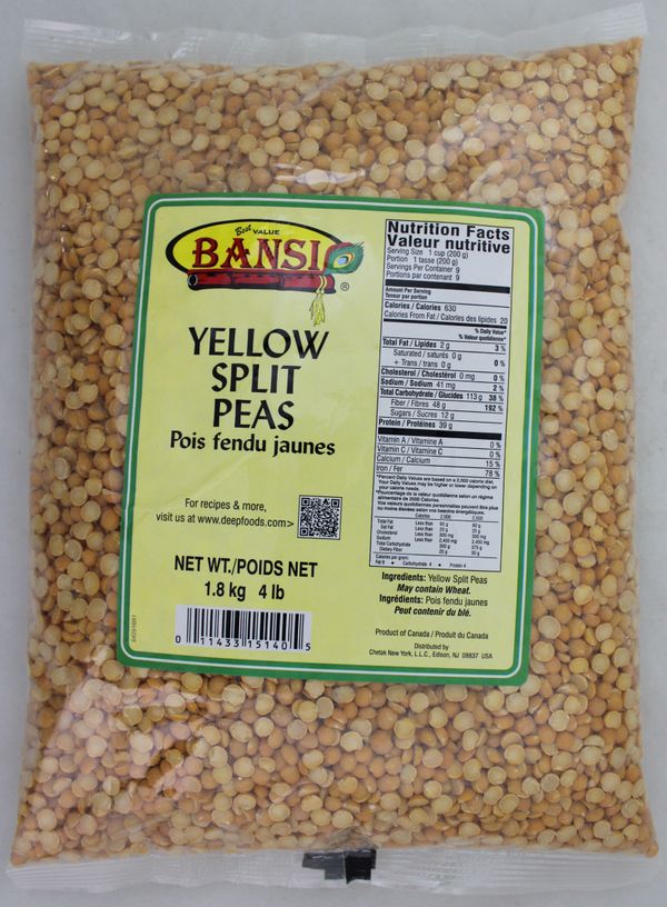Wholesale Bansi Yellow Split Peas 4 lb- Bulk
