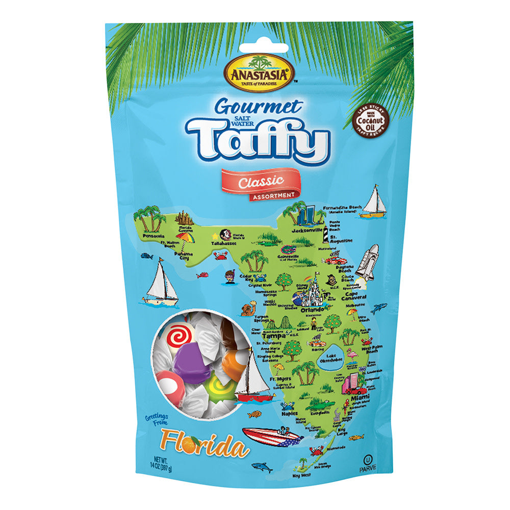 Wholesale Anastasia Florida Map Assorted Taffy 14 Oz Pouch *Fl Dc Only*- Bulk