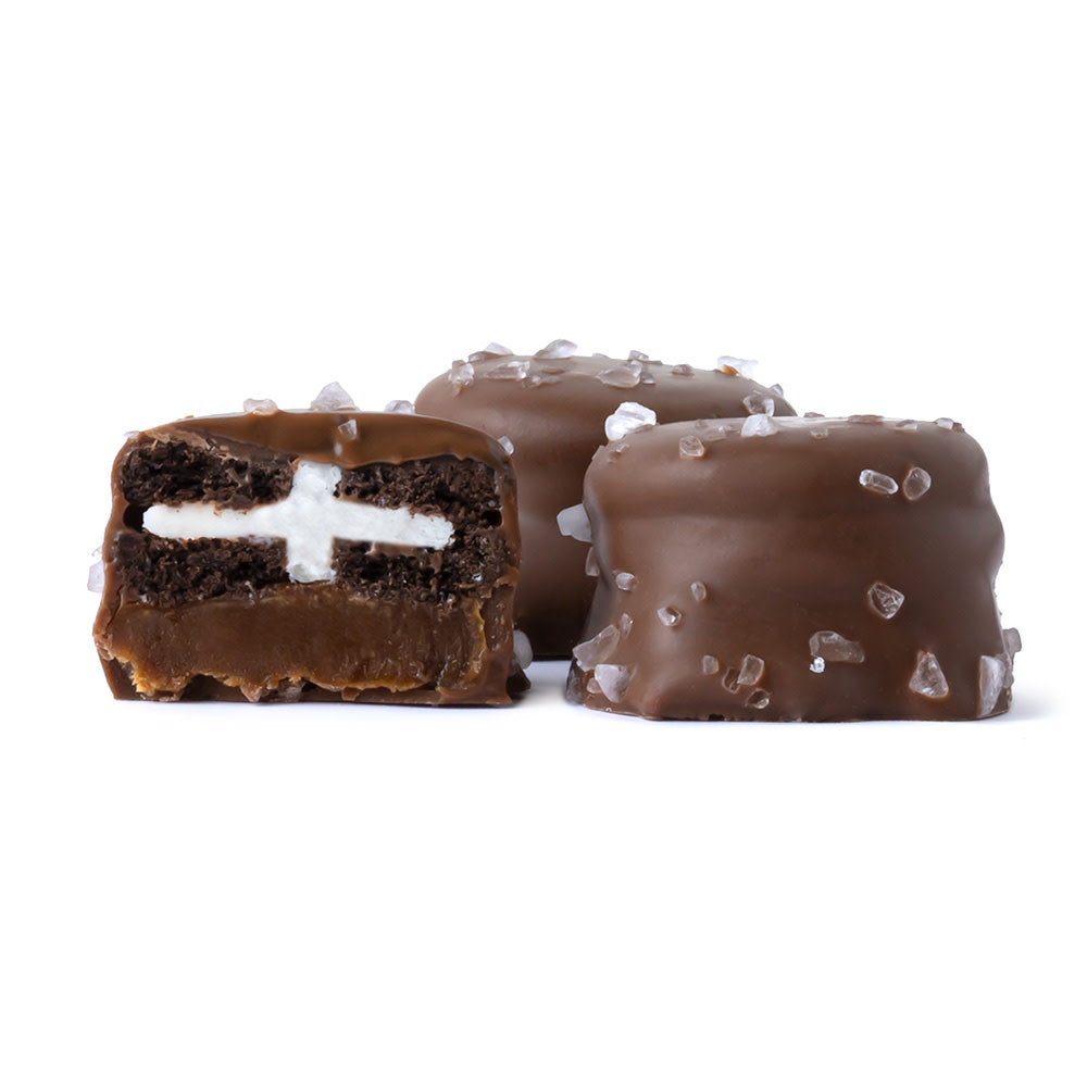Wholesale BoxNCase Milk Chocolate Sea Salt Caramel Mini Sandwich Cookies- Bulk