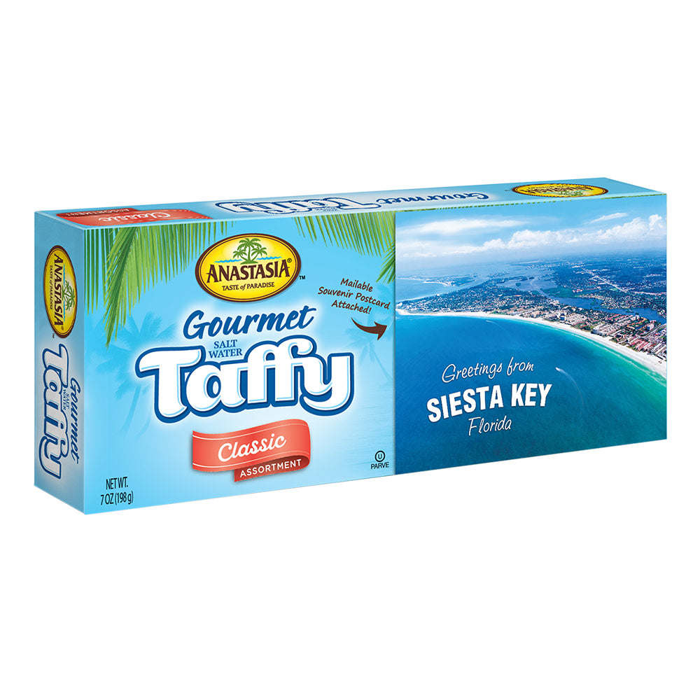 Wholesale Anastasia Postcard Taffy Box Siesta Key 7 Oz *Fl Dc Only*- Bulk