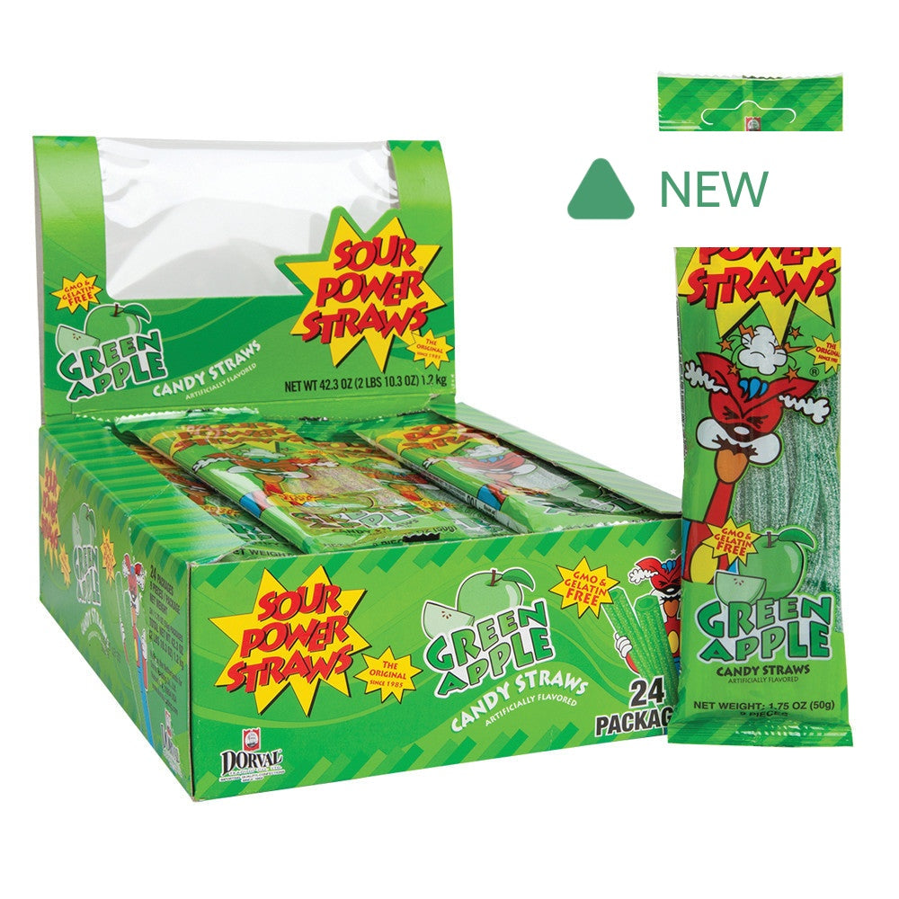 Wholesale Sour Power Straws Green Apple 1.75 Oz- Bulk