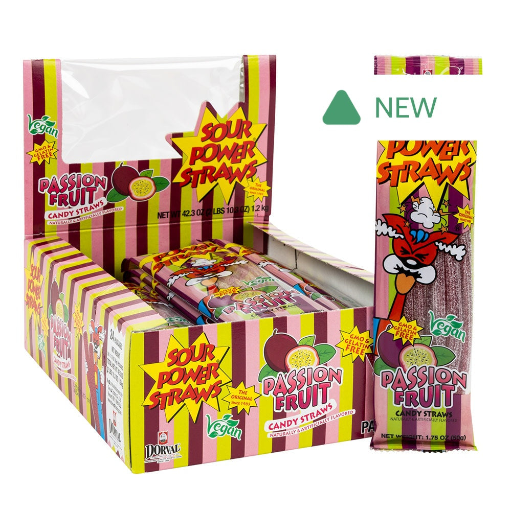 Wholesale Sour Power Straws Passion Fruit 1.75 Oz- Bulk