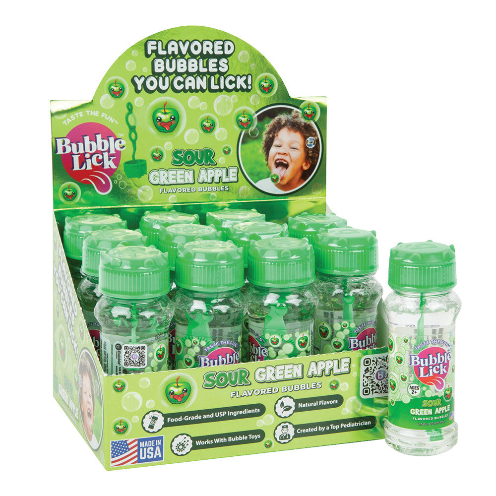 Wholesale Bubblelick Sour Green Apple Flavored Bubbles 2.5 Oz Bottle- Bulk
