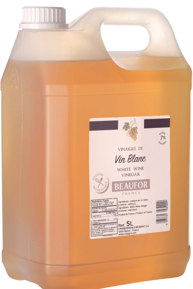 Wholesale Beaufor French White Wine Vinegar 5 Liter- Bulk