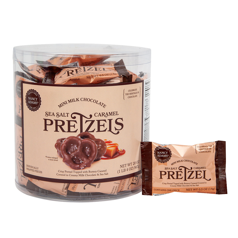 Wholesale Nancy Adams Milk Chocolate Sea Salt Caramel Pretzel Single Serve Tub- Bulk