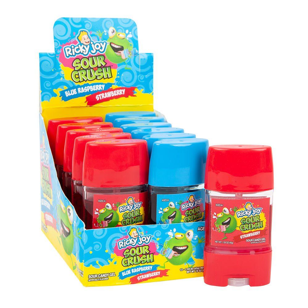 Wholesale Ricky Joy Sour Crush Blue Raspberry Strawberry Candy Gel 1.95 Oz- Bulk