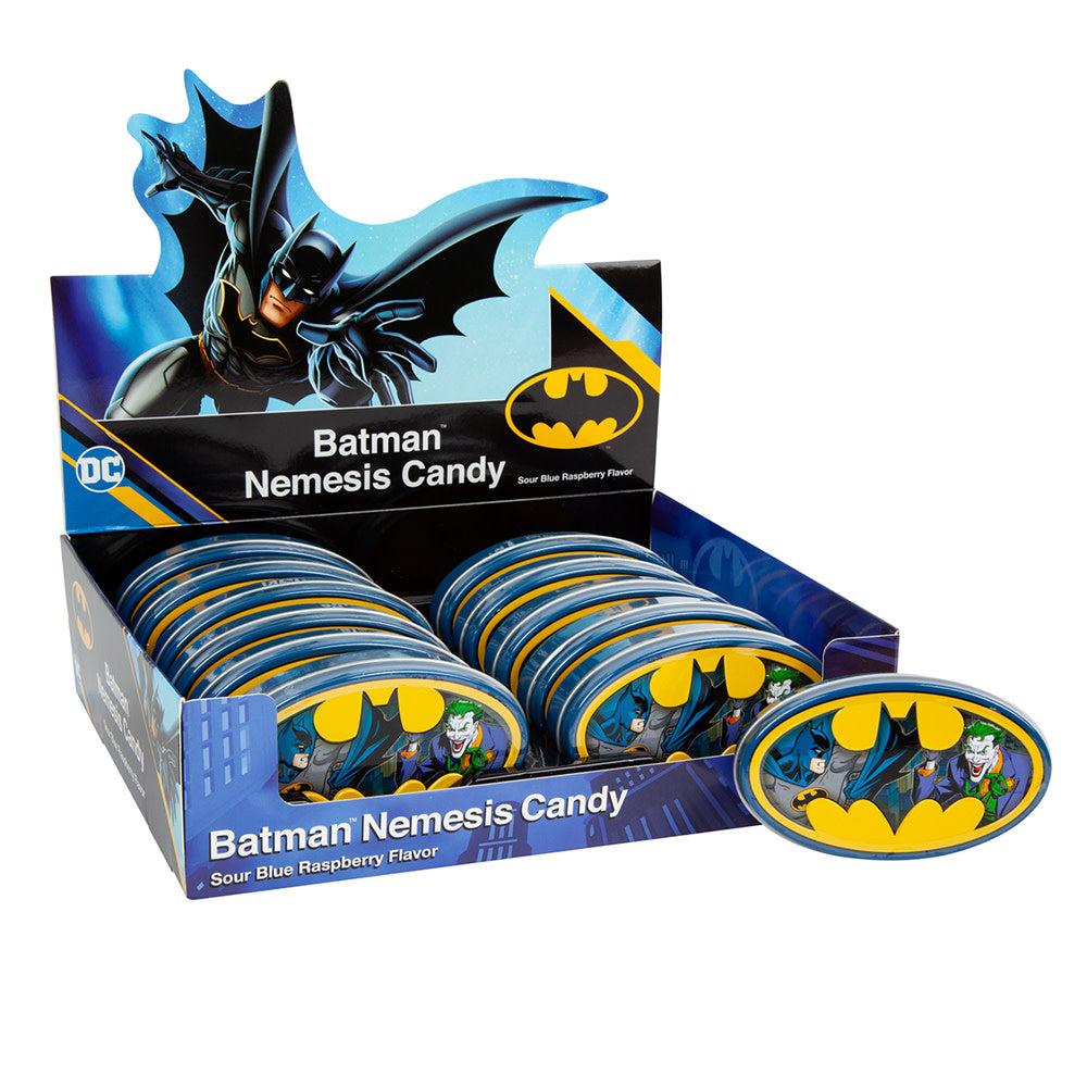 Wholesale Batman Sour Blue Raspberry Nemesis Candy 1.2 Oz Tin- Bulk