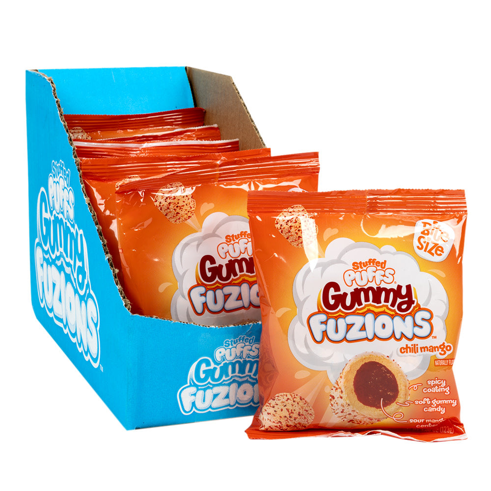 Wholesale Stuffed Puffs Chili Mango Gummy Fuzions 4.36 Oz Peg Bag- Bulk