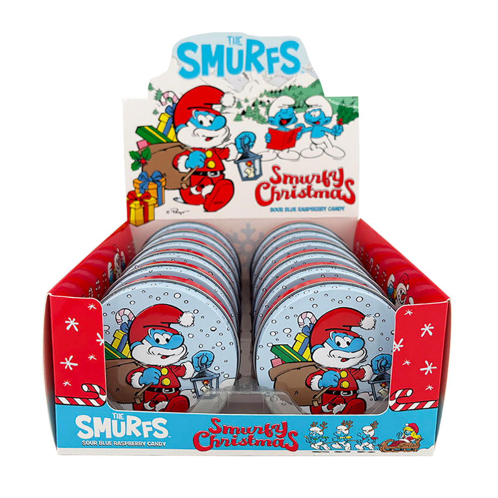 Wholesale Smurfs Smurfy Christmas Sour Blue Raspberry 1.5 Oz Tin- Bulk