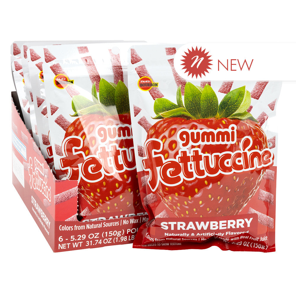 Wholesale Fettuccine Strawberry Gummi 5.29 Oz Pouch- Bulk