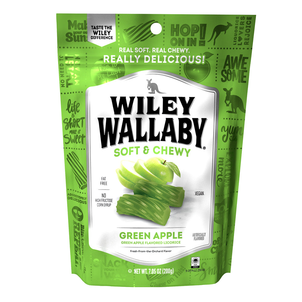 Wholesale Wiley Wallaby Green Apple Licorice 7.05 Oz Pouch *Sf Dc Only*- Bulk