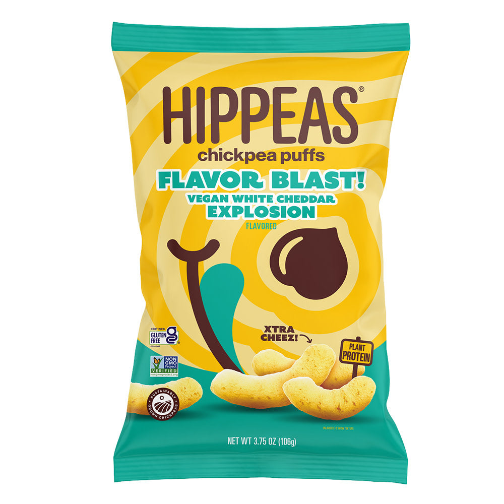 Wholesale Hippeas Flavor Blast! Vegan Cheddar Explosion Chickpea Puffs 3.75 Oz Bag- Bulk