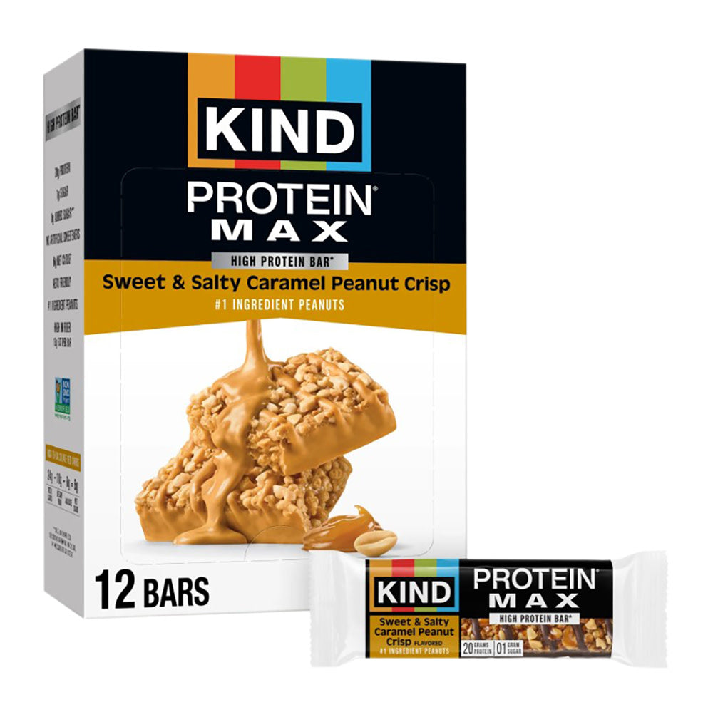 Wholesale Kind Protein Max Sweet And Salty Caramel Peanut Crisp Protein Bar 2.2 Oz- Bulk