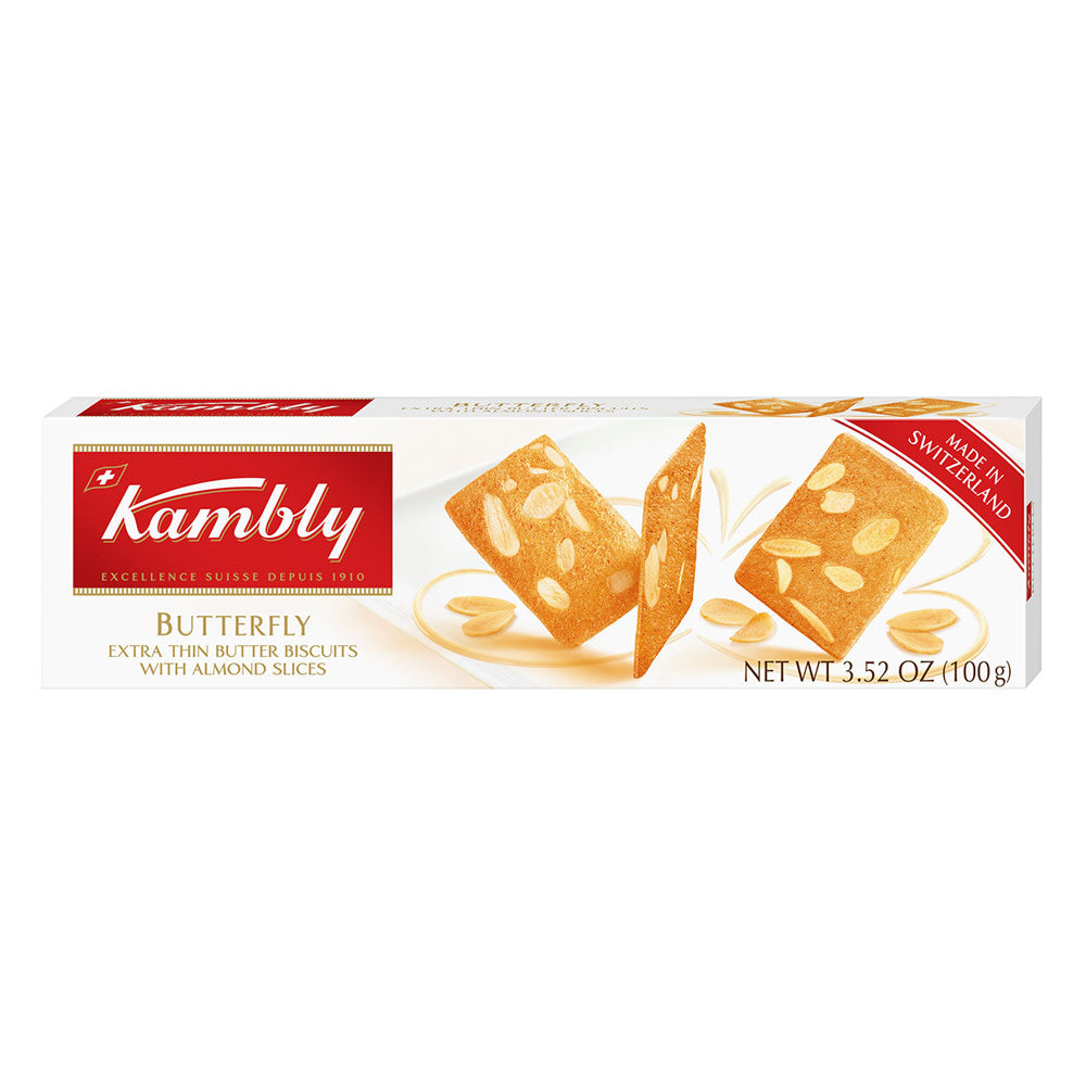 Wholesale Kambly Swiss Original Butterfly Biscuits Extra Thin With Almond Slices 3.5 Oz Box- Bulk