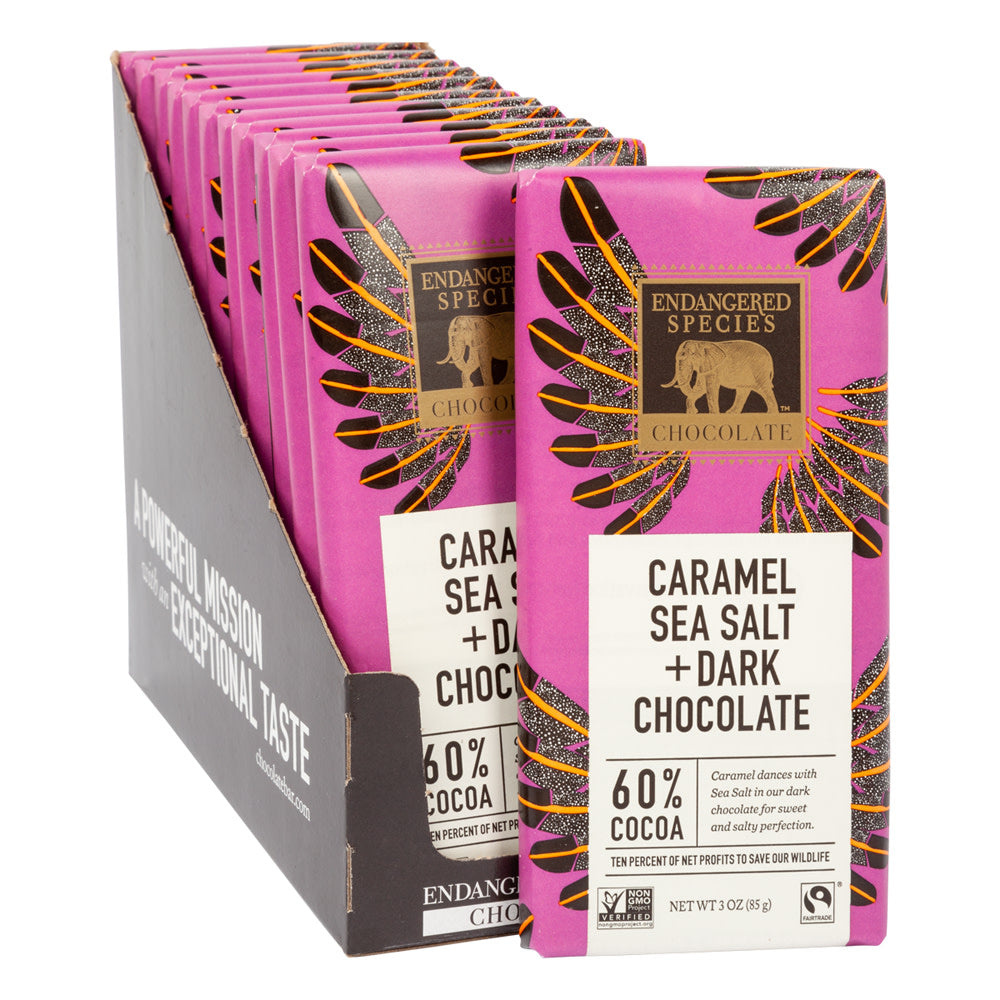 Wholesale Endangered Species Dark Chocolate With Caramel And Sea Salt 3 Oz Bar- Bulk