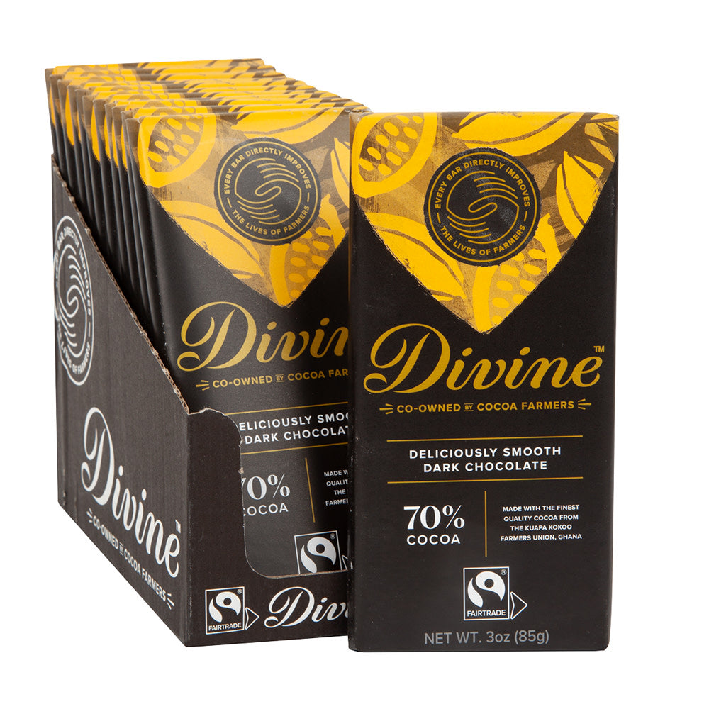 Wholesale Divine 70% Dark Chocolate 3 Oz Bar- Bulk