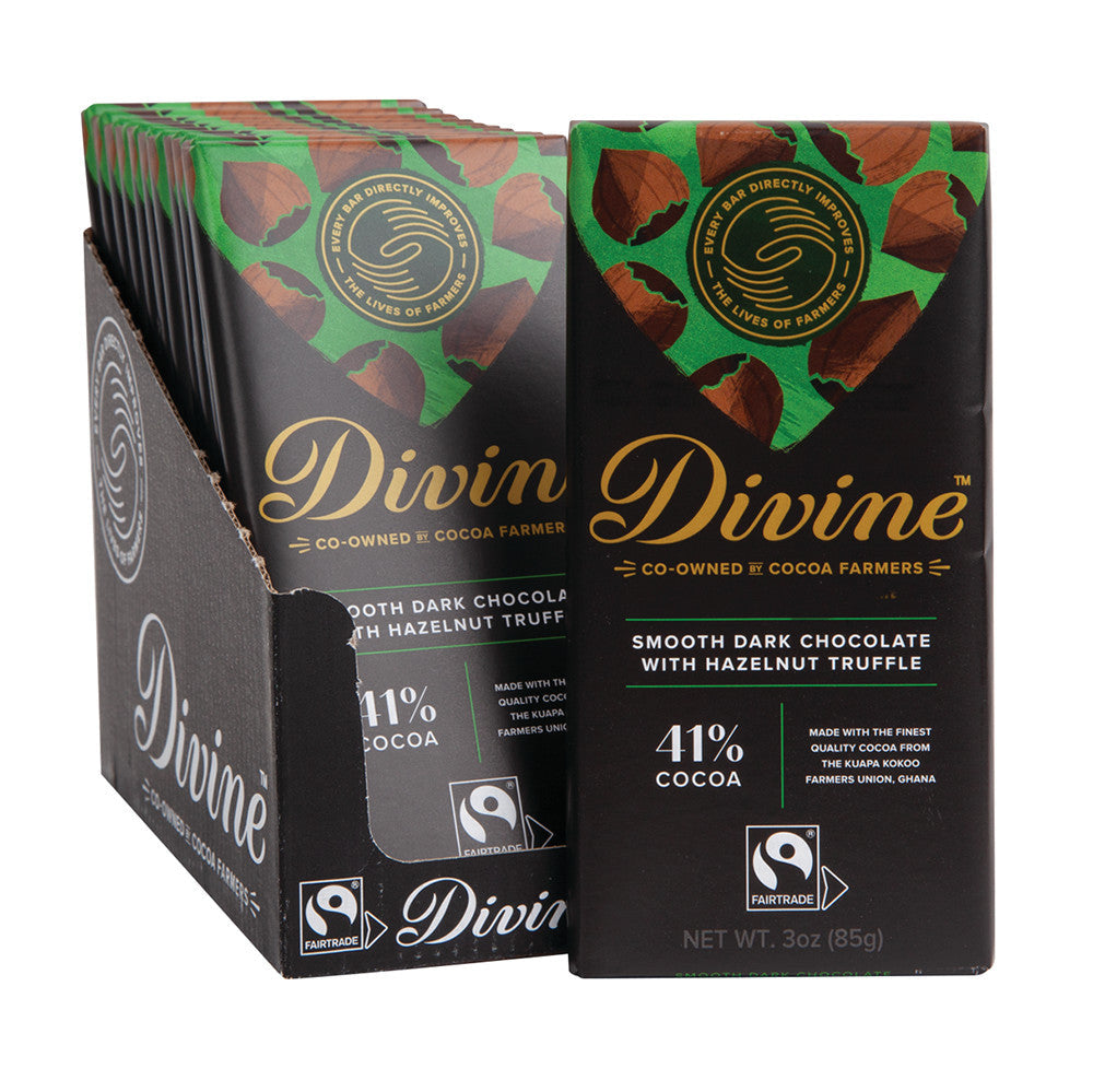 Wholesale Divine Dark Chocolate Hazelnut Truffle 3 Oz Bar- Bulk