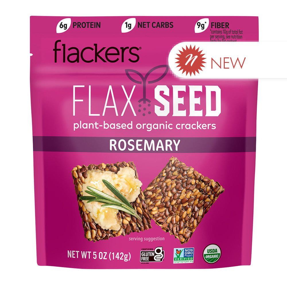 Wholesale Flackers - Flax Seed Crackers - Rosemary - 5Oz- Bulk