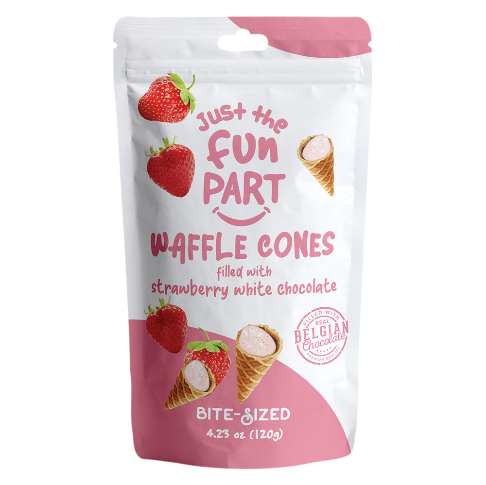 Wholesale Just The Fun Part Bite Size Waffle Cones Filled With Strawberry White Chocolate 4.23 Oz Peg Bag- Bulk