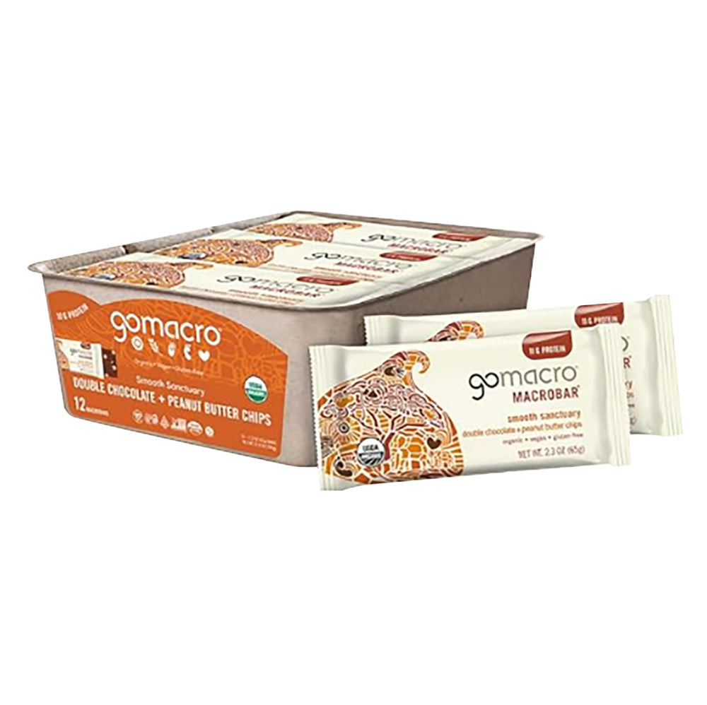 Wholesale Gomacro Double Chocolate & Peanut Butter Chip 2.3 Oz Bar- Bulk