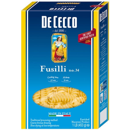 Wholesale De Cecco Case Fusilli Cut Pasta #34- Bulk