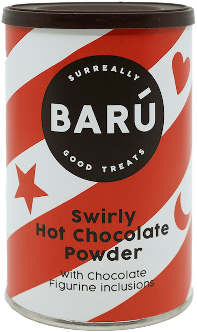 Wholesale Baru Swirly Chocolate Powder and Chocolate Figurines Canister 8.8 OZ- Bulk