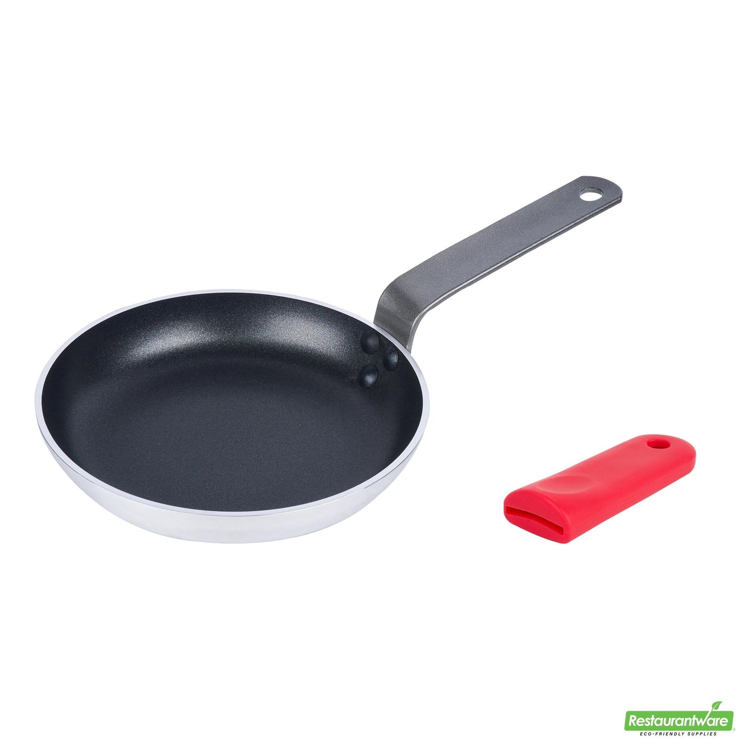 Wholesale Restaurantware Bundle: 1 Aluminum 8" Induction Ready Fry Pan and 1 Red Sleeve- Bulk