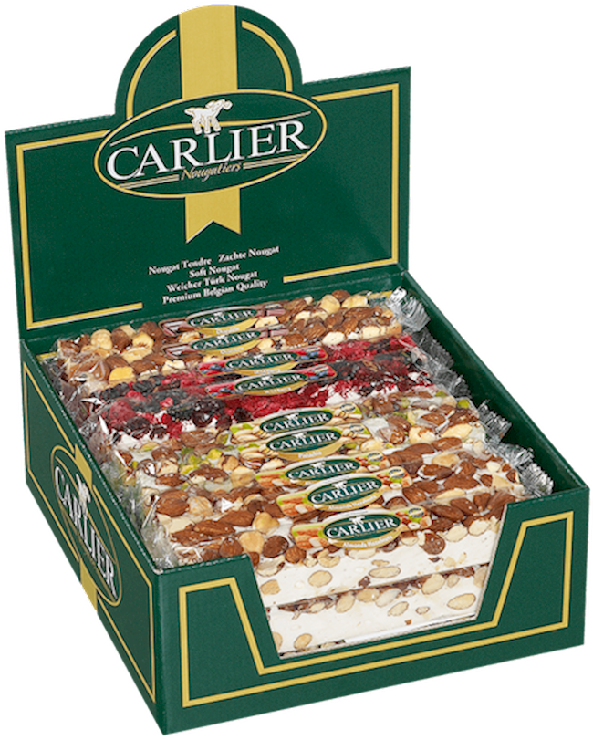 Wholesale Carlier 27 Assorted Deluxe Nougat Bars in Display 3.5 OZ- Bulk