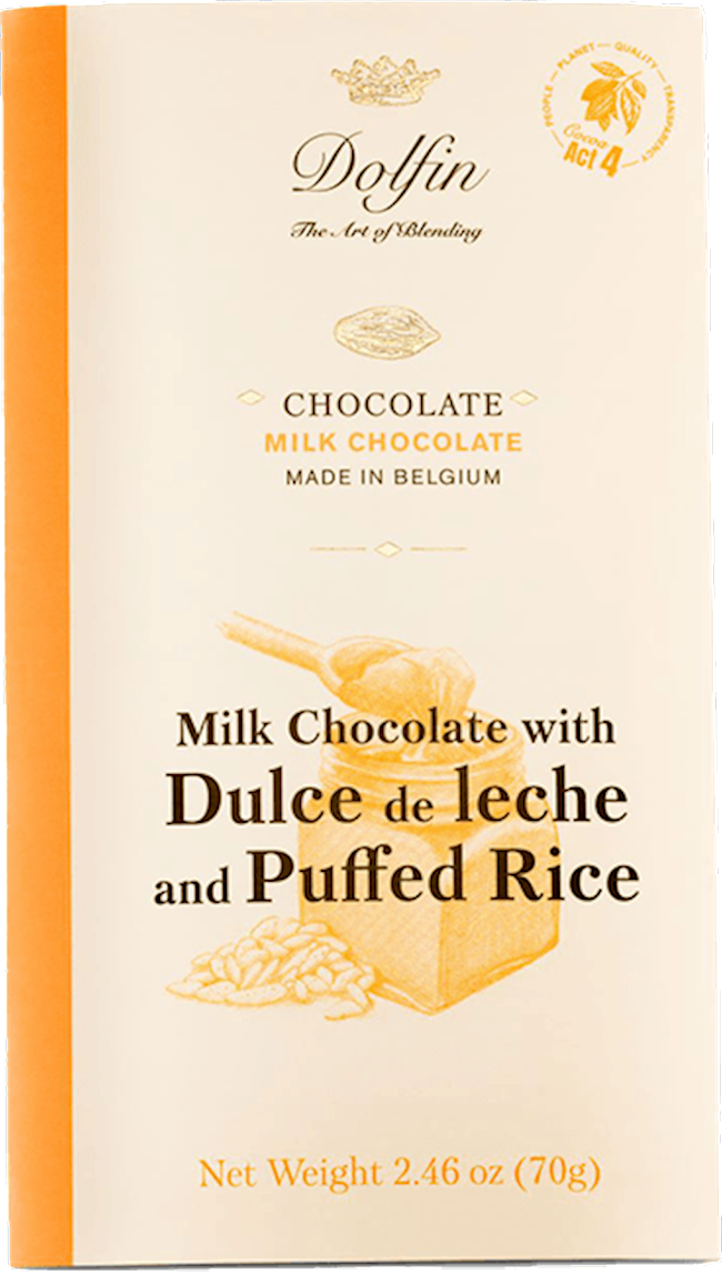 Wholesale Dolfin 70 Gr Milk Chocolate Bar With Dulce De Leche & Crispy Rice 2.5 Oz- Bulk