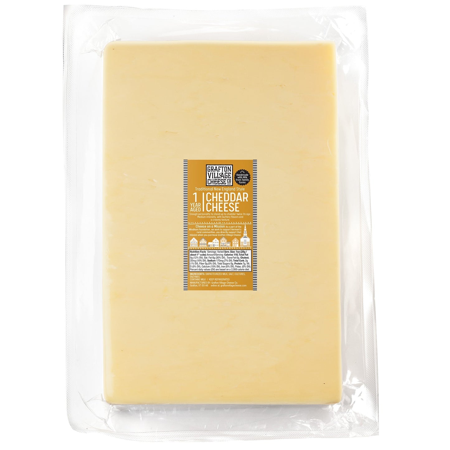 Wholesale Grafton Village Cheese 1 Year Aged Cheddar Cheese Block 10 LB- Bulk