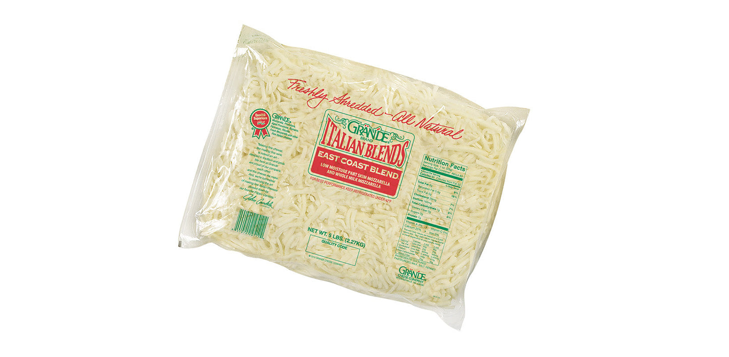 Wholesale Grande Case East Coast Blended Shredded Mozzarella Cheese- Bulk